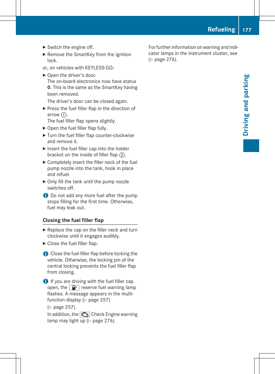 Dri vi ng and parkin g, Refueling | Mercedes-Benz E-Cabriolet 2015 User Manual | Page 179 / 386