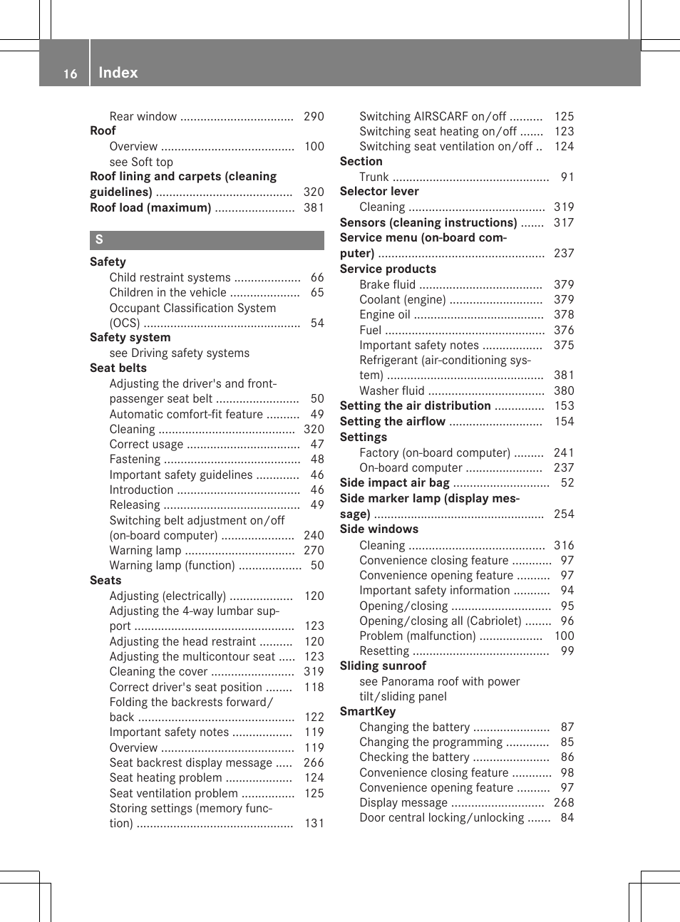 Index | Mercedes-Benz E-Cabriolet 2015 User Manual | Page 18 / 386