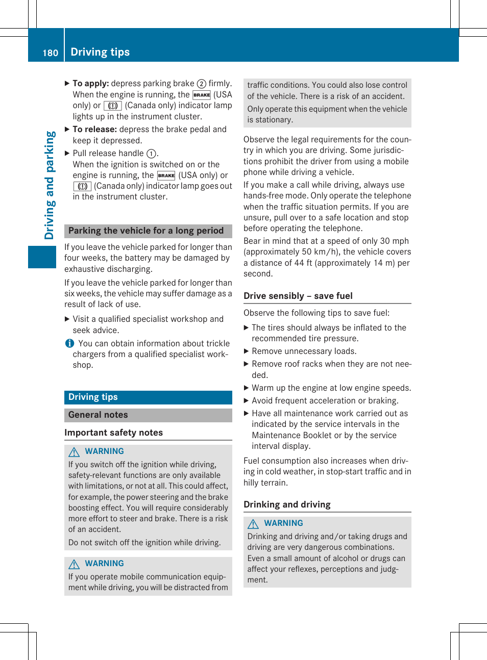 Dri vin g and parking, Driving tips | Mercedes-Benz E-Cabriolet 2015 User Manual | Page 182 / 386