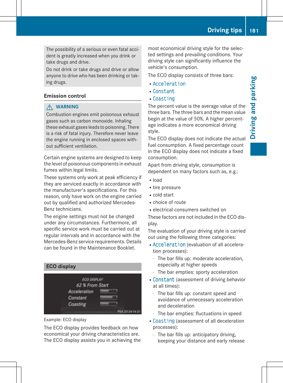 Driving and parking, Driving tips | Mercedes-Benz E-Cabriolet 2015 User Manual | Page 183 / 386