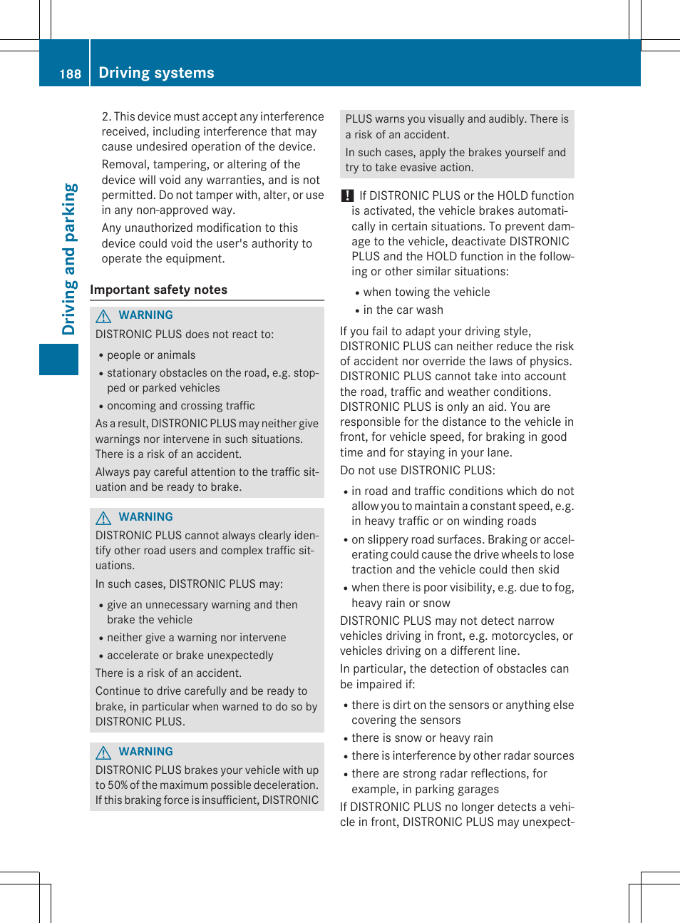 Driv ing and parking, Driving systems | Mercedes-Benz E-Cabriolet 2015 User Manual | Page 190 / 386