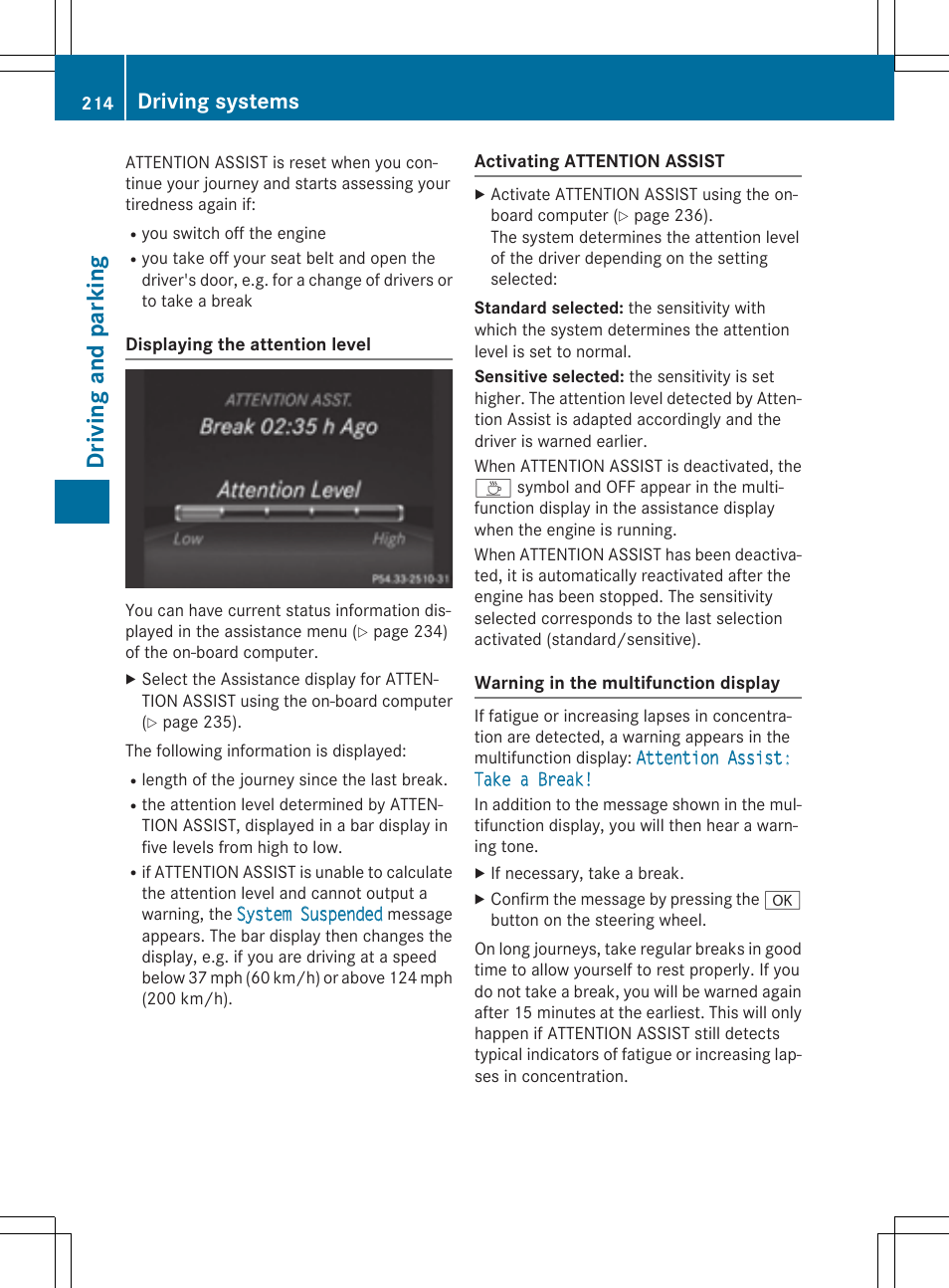 Dr ivi ng an d parki ng, Driving systems | Mercedes-Benz E-Cabriolet 2015 User Manual | Page 216 / 386