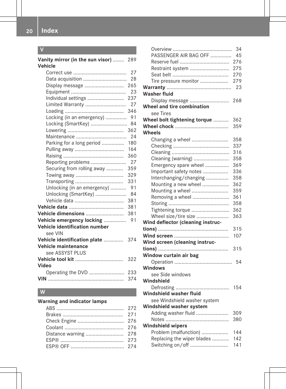 Index | Mercedes-Benz E-Cabriolet 2015 User Manual | Page 22 / 386