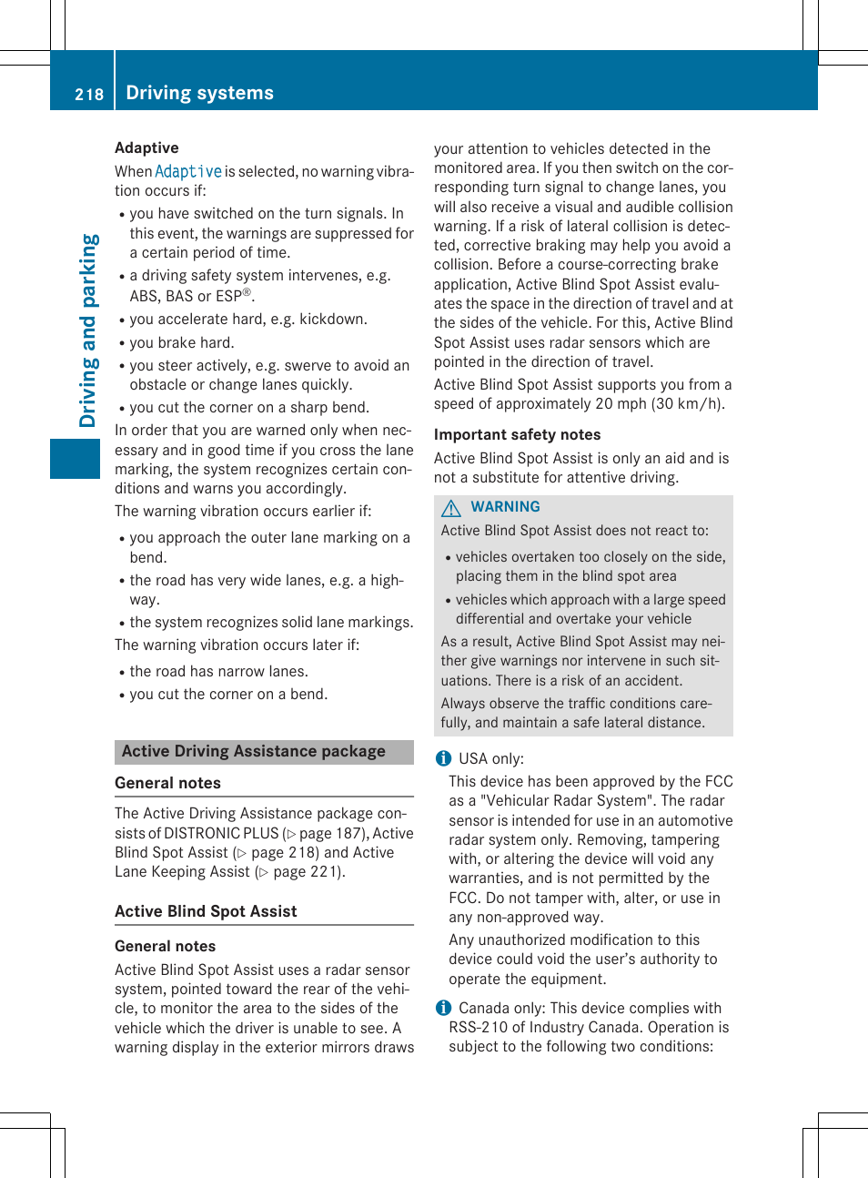 Driv ing and pa rki ng, Driving systems | Mercedes-Benz E-Cabriolet 2015 User Manual | Page 220 / 386