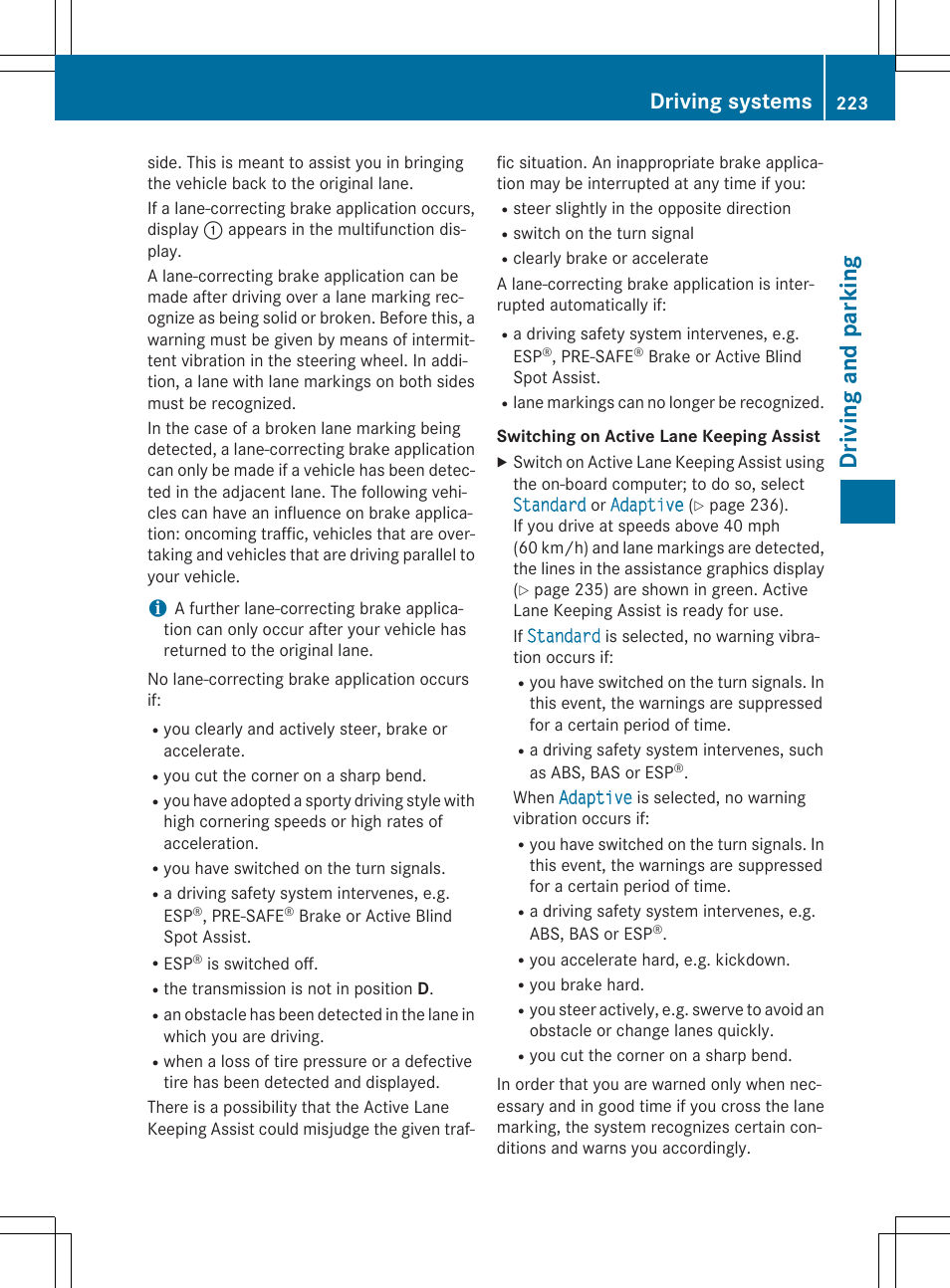 Driving and parking, Driving systems | Mercedes-Benz E-Cabriolet 2015 User Manual | Page 225 / 386