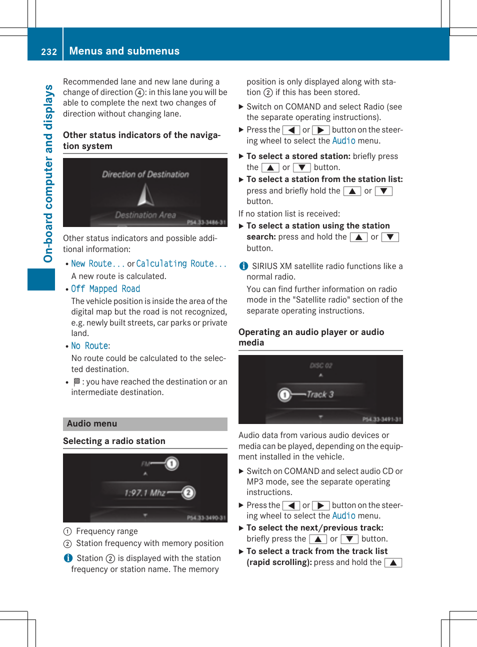 On -b oar d comp ut er an d di sp lay s, Menus and submenus | Mercedes-Benz E-Cabriolet 2015 User Manual | Page 234 / 386