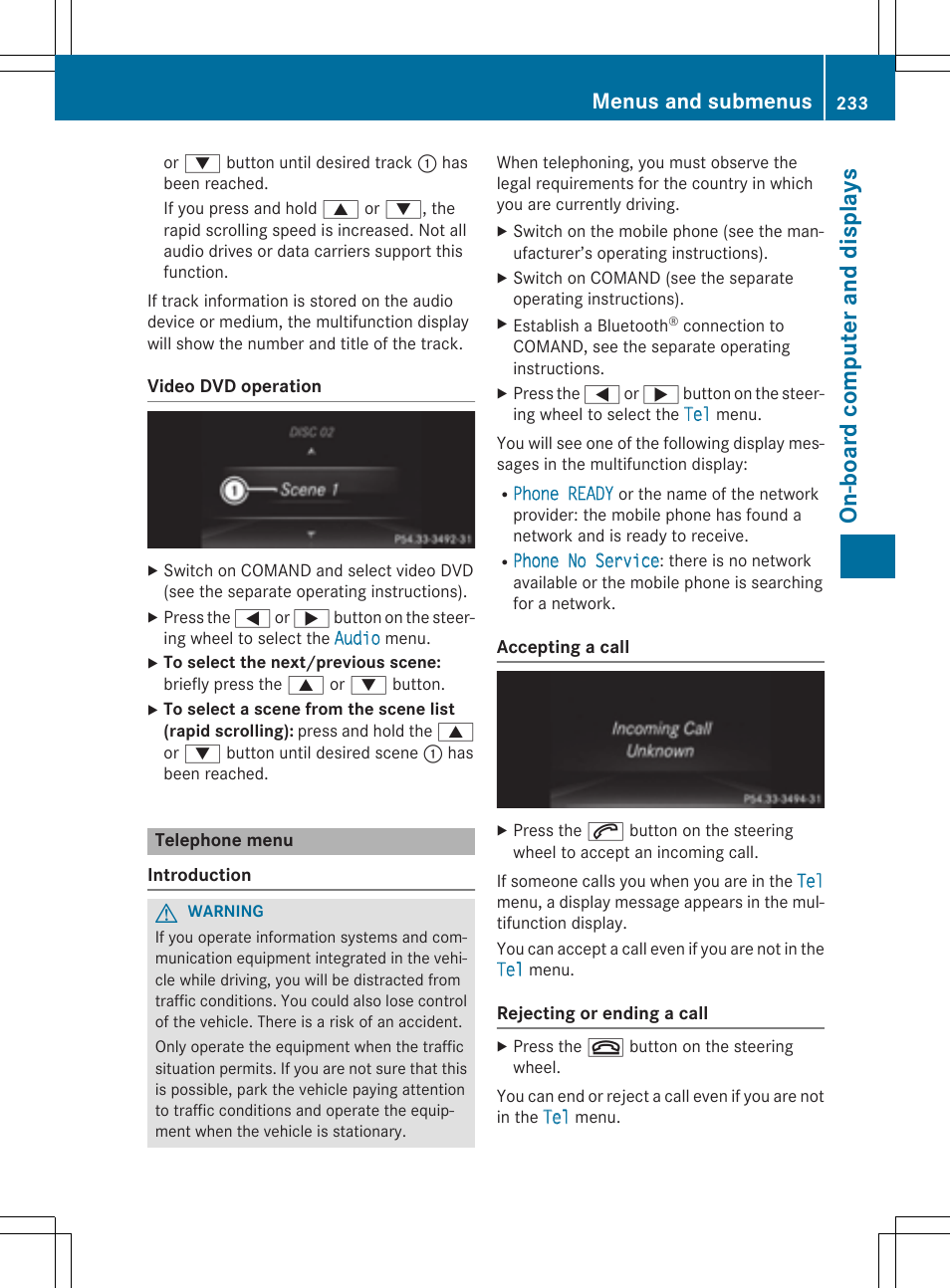 On-board computer and displays, Menus and submenus | Mercedes-Benz E-Cabriolet 2015 User Manual | Page 235 / 386