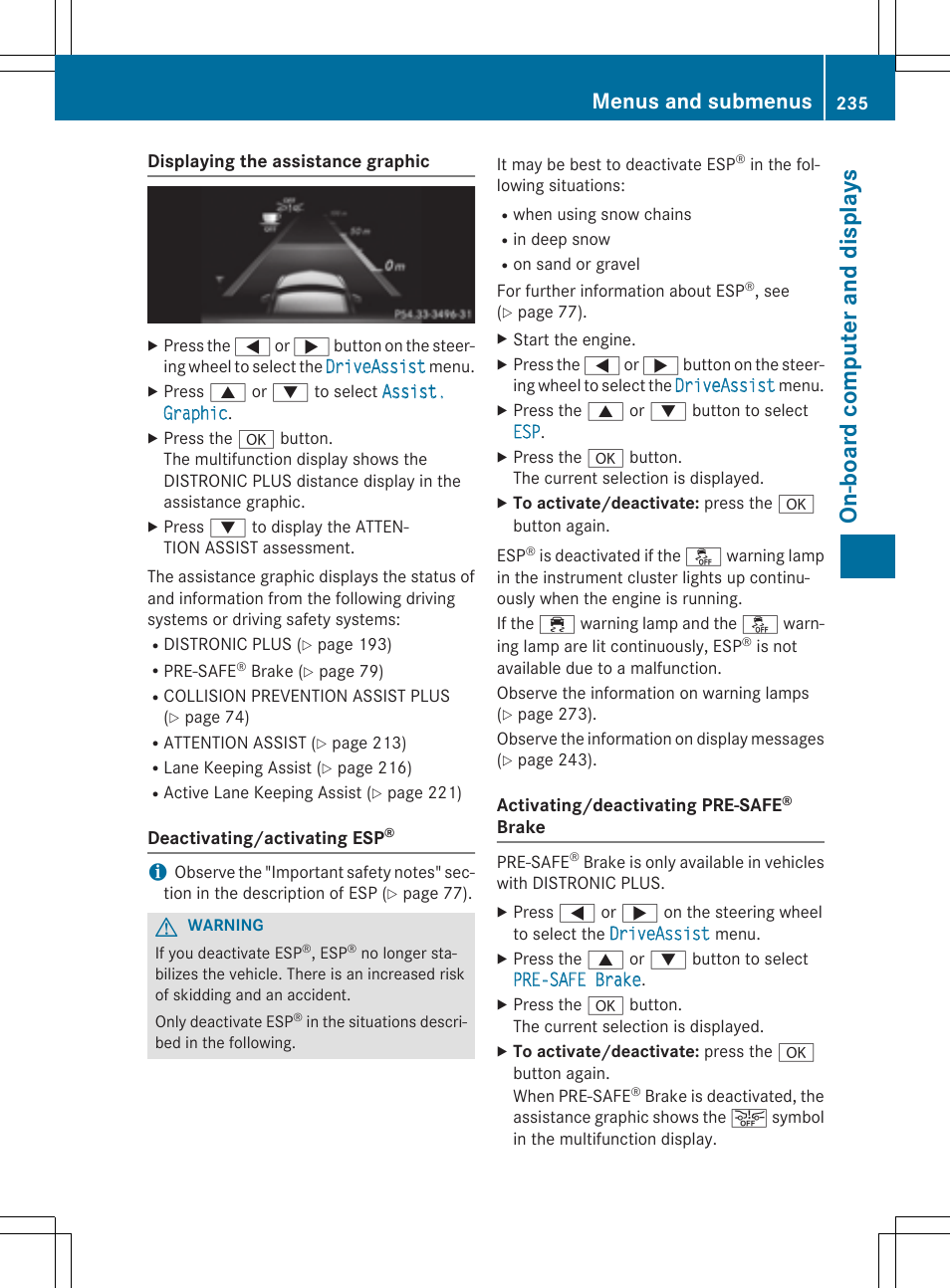 On- boa rd com pu te ran d dis pla ys, Menus and submenus | Mercedes-Benz E-Cabriolet 2015 User Manual | Page 237 / 386