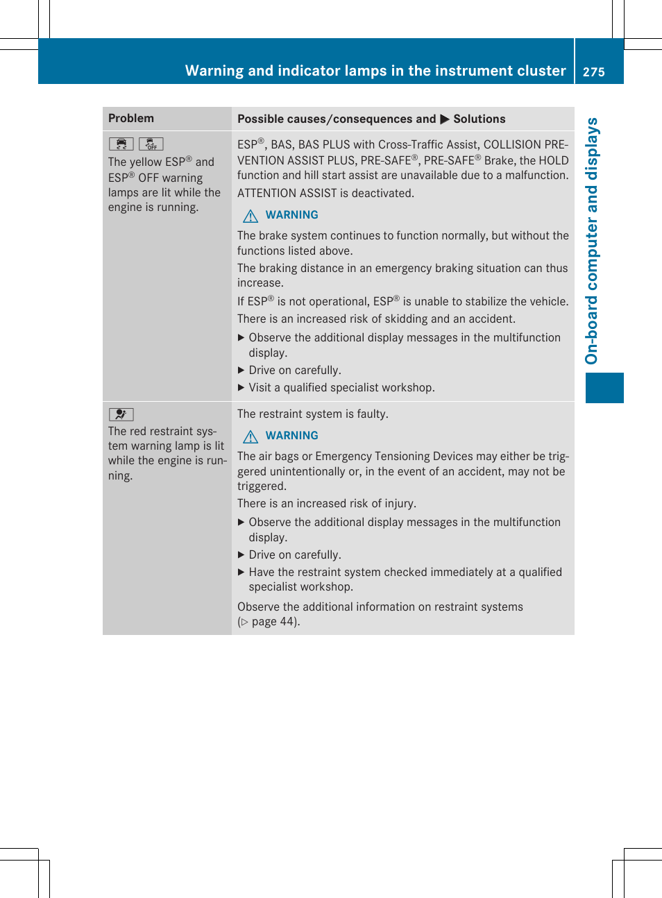 On-board computer and display s | Mercedes-Benz E-Cabriolet 2015 User Manual | Page 277 / 386