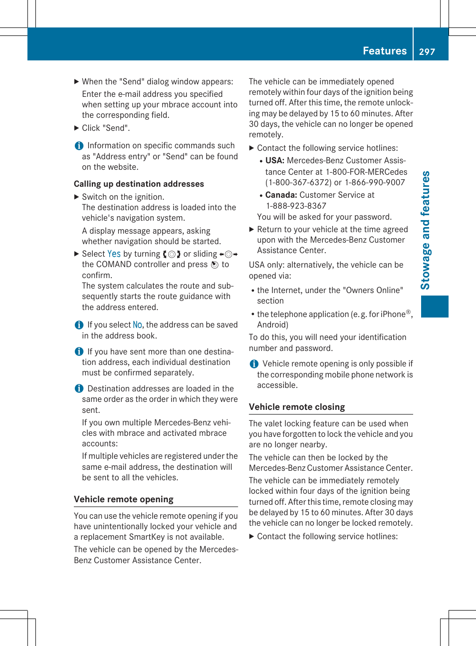 Stowage and features, Features | Mercedes-Benz E-Cabriolet 2015 User Manual | Page 299 / 386