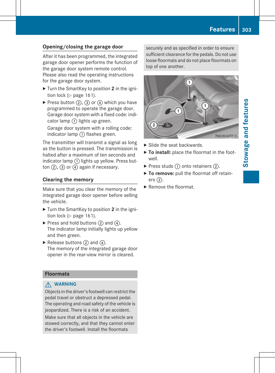 Stowage and features, Features | Mercedes-Benz E-Cabriolet 2015 User Manual | Page 305 / 386