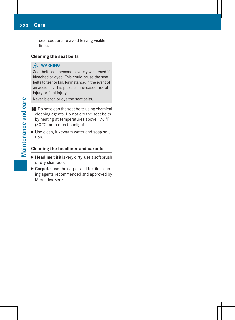 Maintenance and care, Care | Mercedes-Benz E-Cabriolet 2015 User Manual | Page 322 / 386