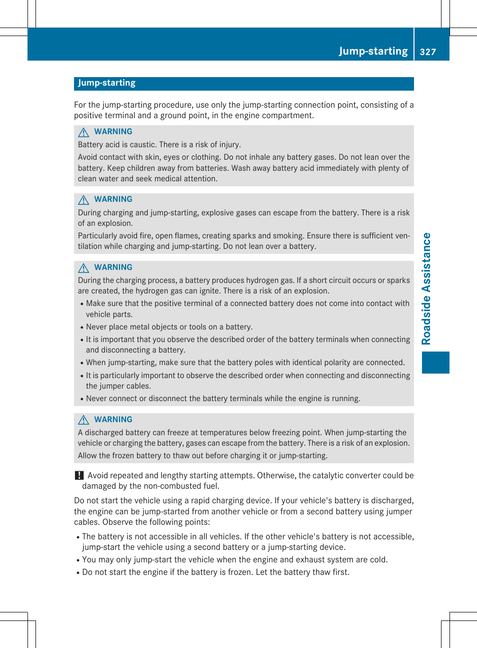 Roadside assistance, Jump-starting | Mercedes-Benz E-Cabriolet 2015 User Manual | Page 329 / 386