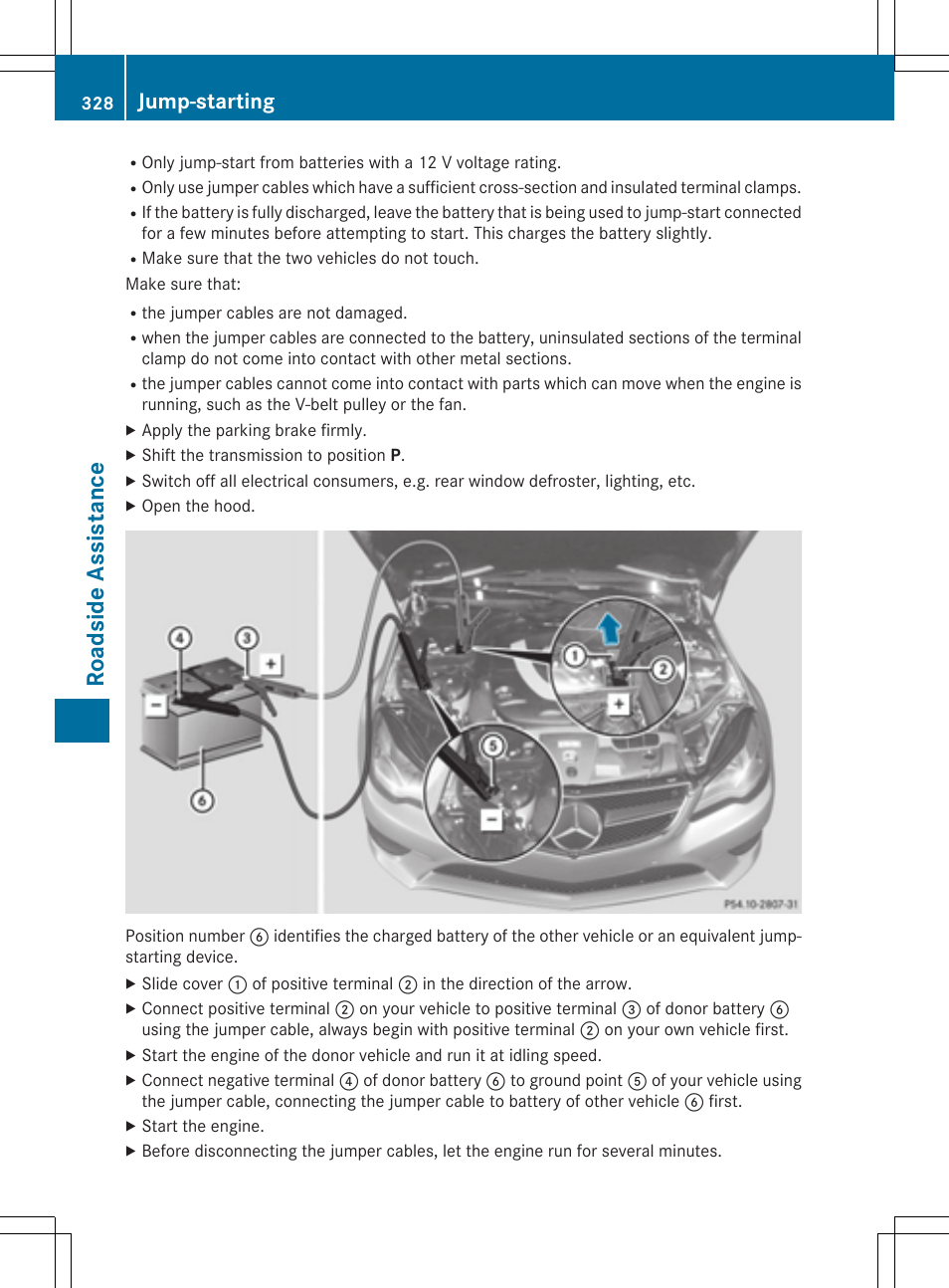 Roadside assistance, Jump-starting | Mercedes-Benz E-Cabriolet 2015 User Manual | Page 330 / 386