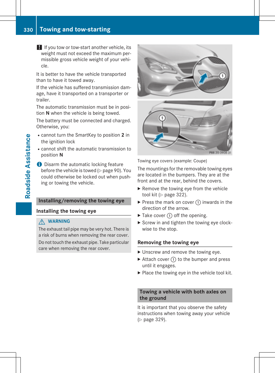 Roadside assistance, Towing and tow-starting | Mercedes-Benz E-Cabriolet 2015 User Manual | Page 332 / 386