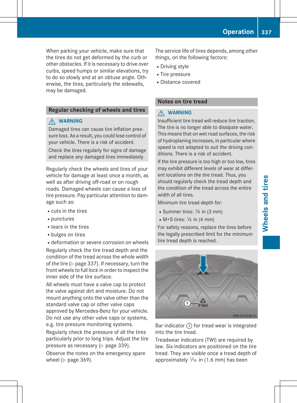 Wheels and tires, Operation | Mercedes-Benz E-Cabriolet 2015 User Manual | Page 339 / 386