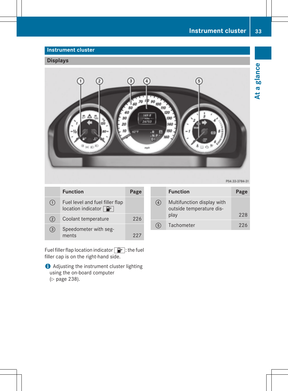 At a glan ce, Instrument cluster | Mercedes-Benz E-Cabriolet 2015 User Manual | Page 35 / 386