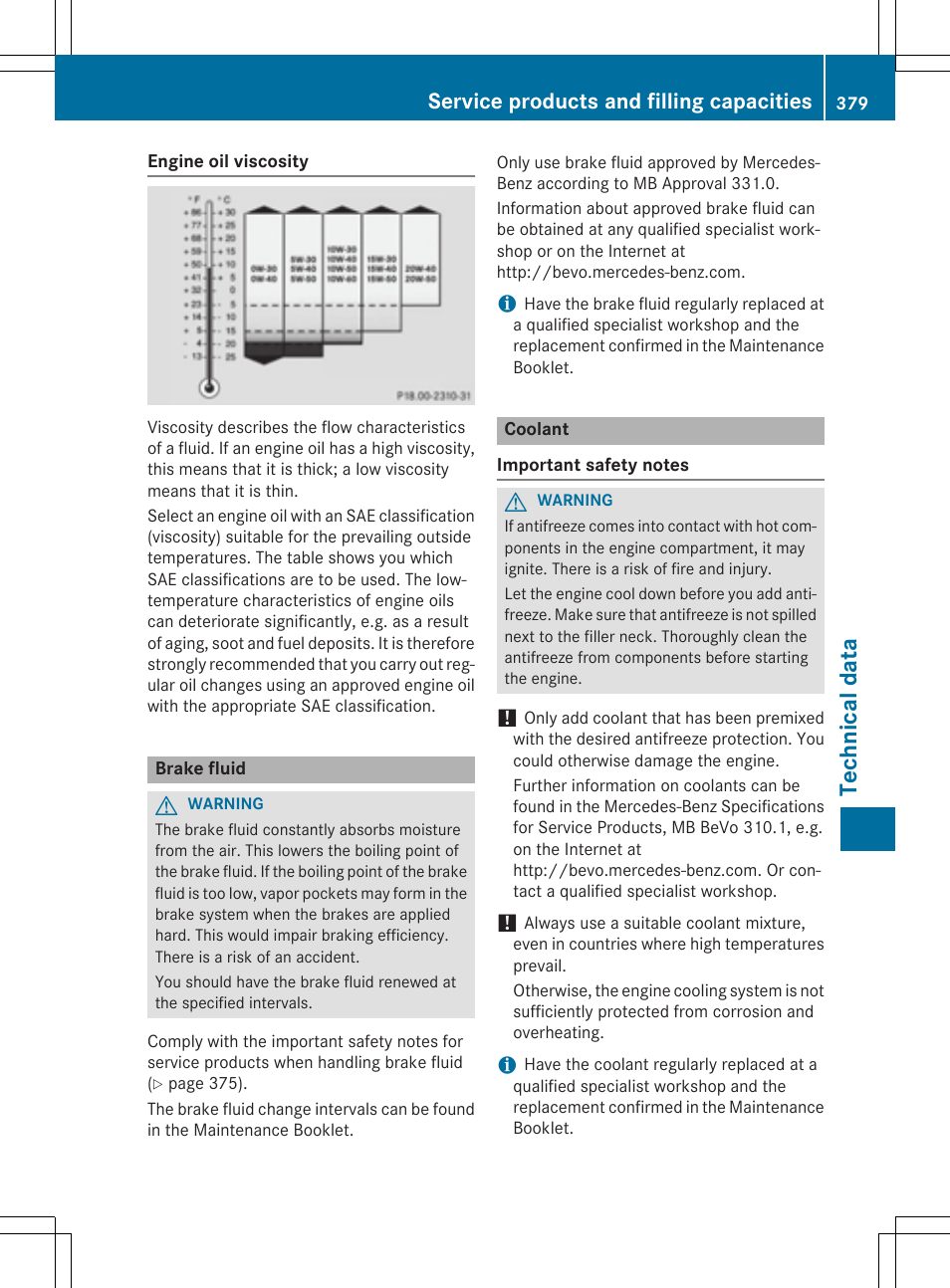 Tech nical da ta, Service products and filling capacities | Mercedes-Benz E-Cabriolet 2015 User Manual | Page 381 / 386