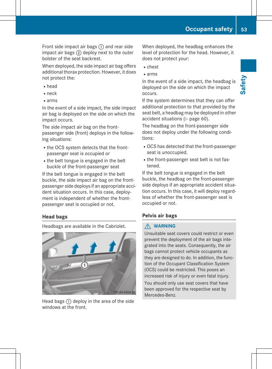 Safe ty, Occupant safety | Mercedes-Benz E-Cabriolet 2015 User Manual | Page 55 / 386