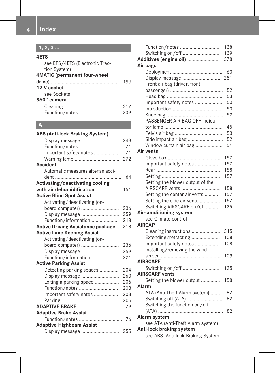 Index | Mercedes-Benz E-Cabriolet 2015 User Manual | Page 6 / 386