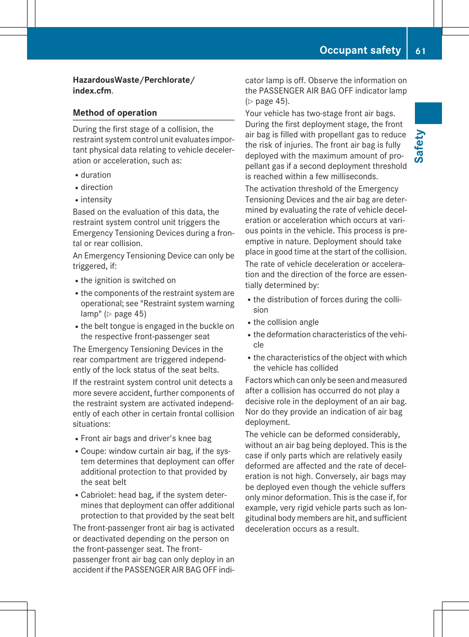 Safety, Occupant safety | Mercedes-Benz E-Cabriolet 2015 User Manual | Page 63 / 386