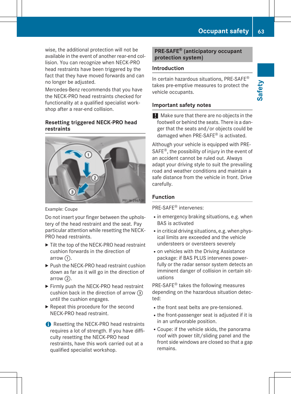 Saf ety, Occupant safety | Mercedes-Benz E-Cabriolet 2015 User Manual | Page 65 / 386