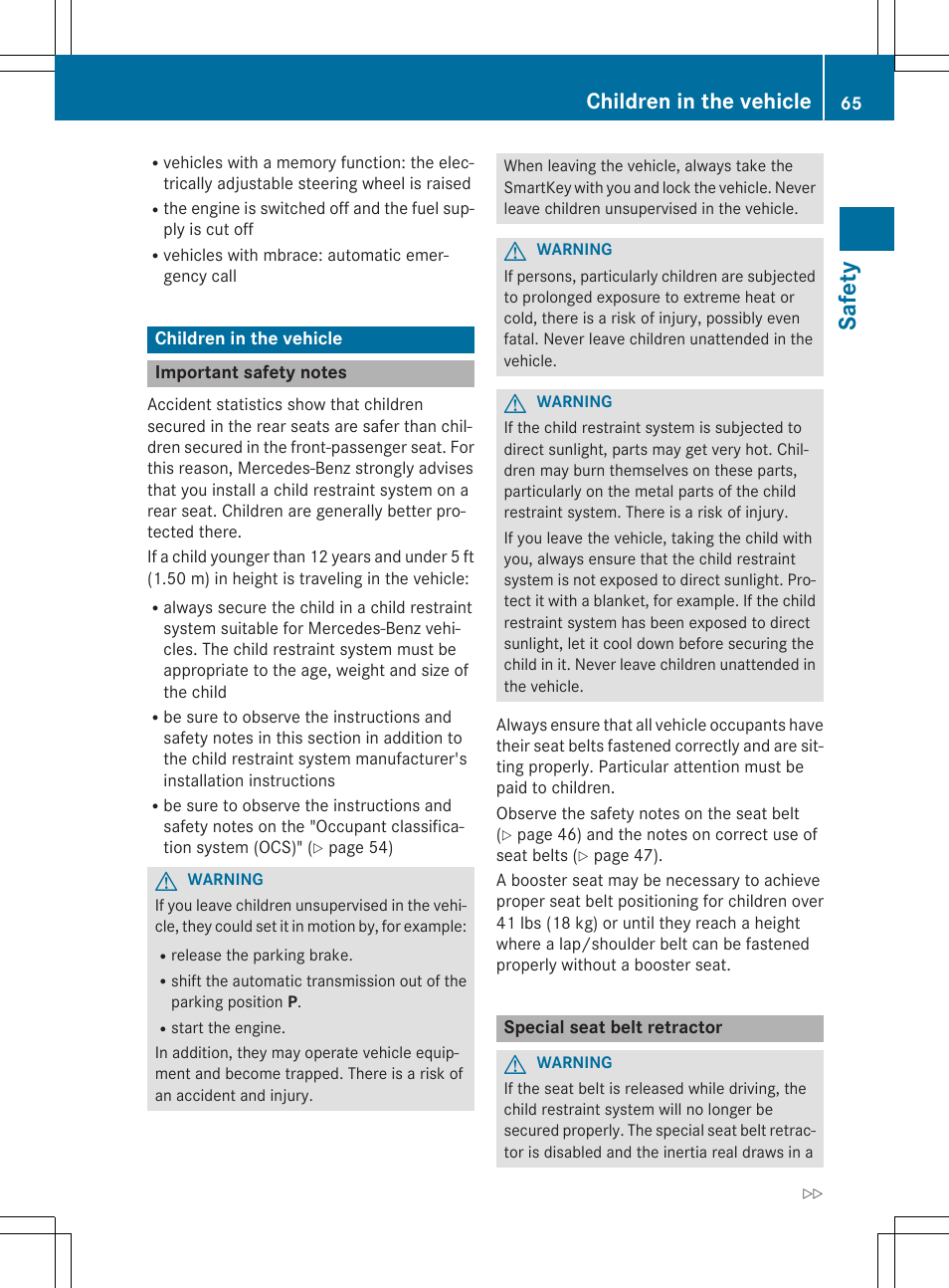 Safety, Children in the vehicle | Mercedes-Benz E-Cabriolet 2015 User Manual | Page 67 / 386