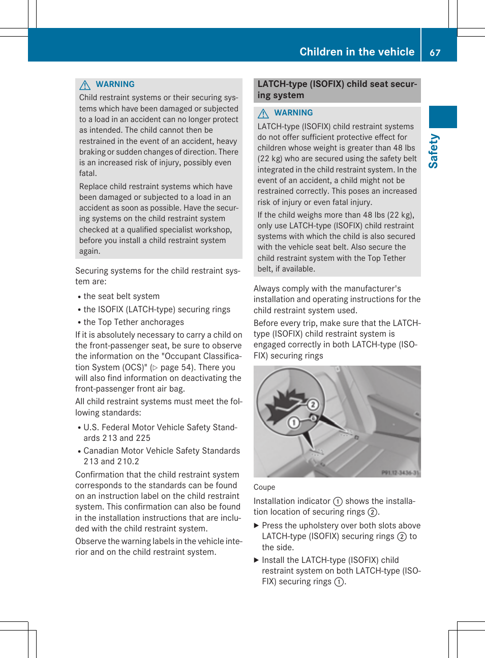 Safety, Children in the vehicle | Mercedes-Benz E-Cabriolet 2015 User Manual | Page 69 / 386