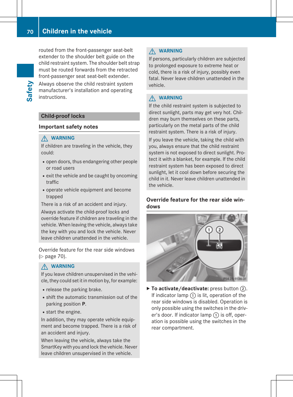 Safety, Children in the vehicle | Mercedes-Benz E-Cabriolet 2015 User Manual | Page 72 / 386