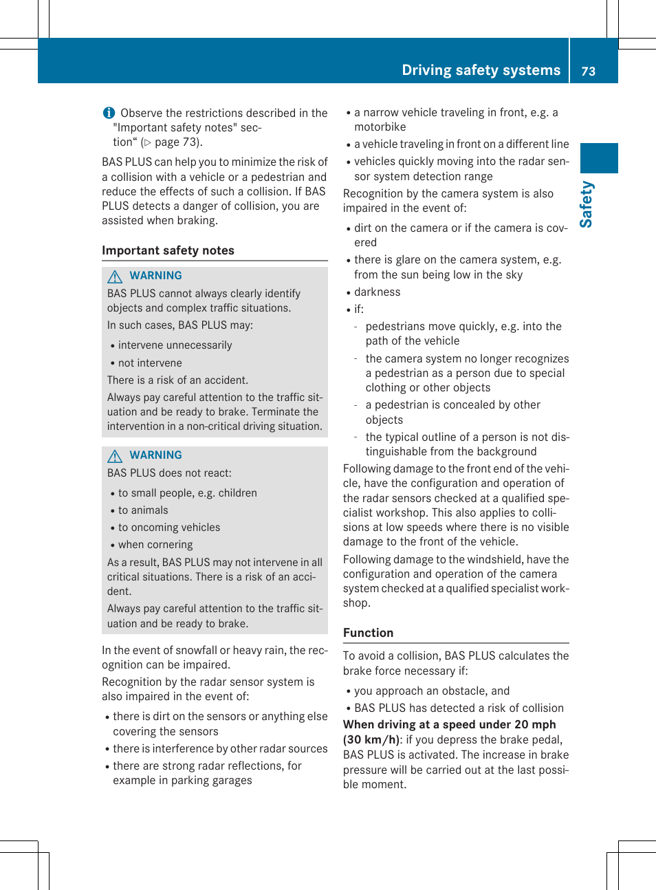 Safety, Driving safety systems | Mercedes-Benz E-Cabriolet 2015 User Manual | Page 75 / 386