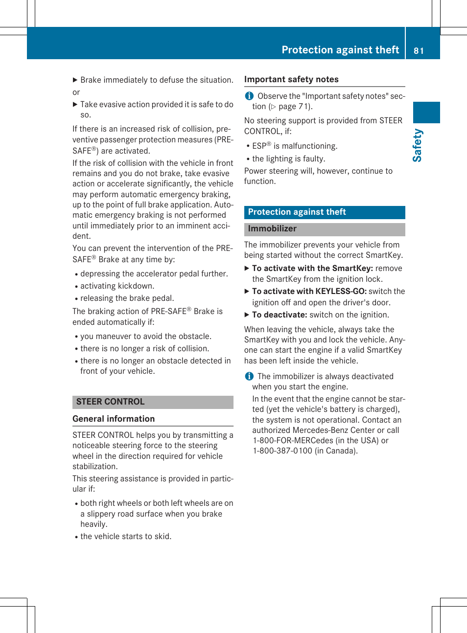 Saf ety, Protection against theft | Mercedes-Benz E-Cabriolet 2015 User Manual | Page 83 / 386