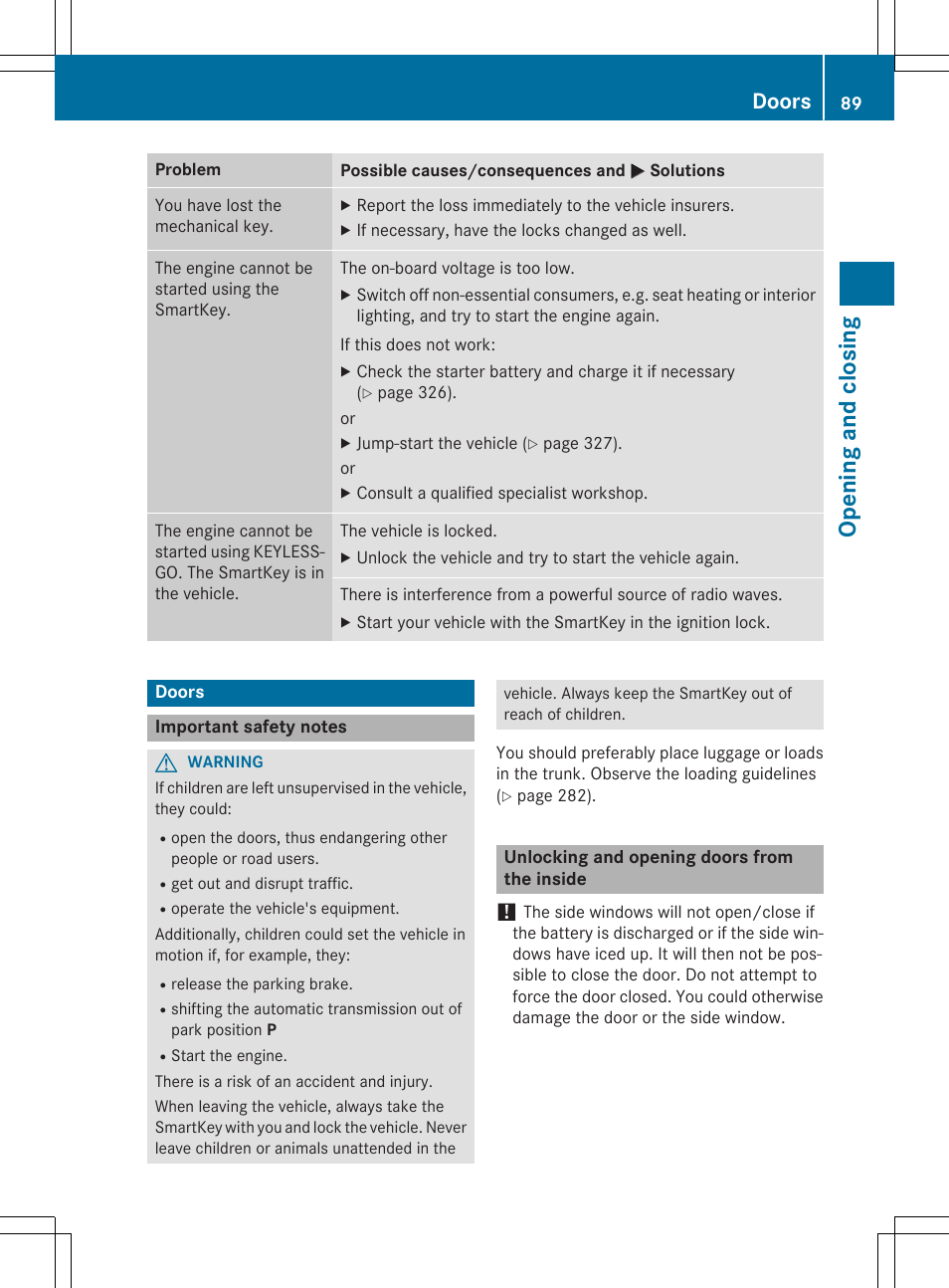 Opening and closing, Doors | Mercedes-Benz E-Cabriolet 2015 User Manual | Page 91 / 386