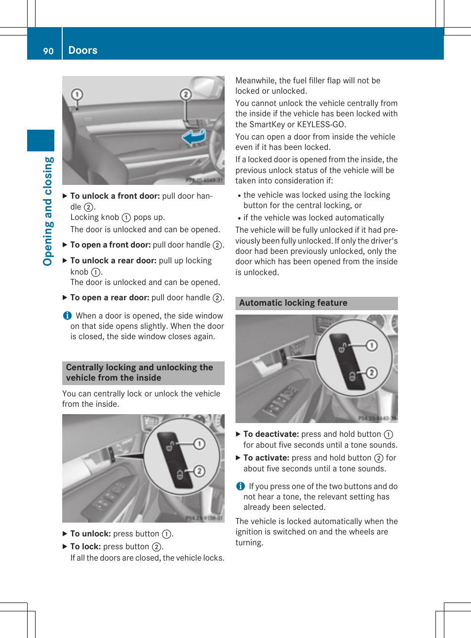 Ope ni ng and cl os in g, Doors | Mercedes-Benz E-Cabriolet 2015 User Manual | Page 92 / 386