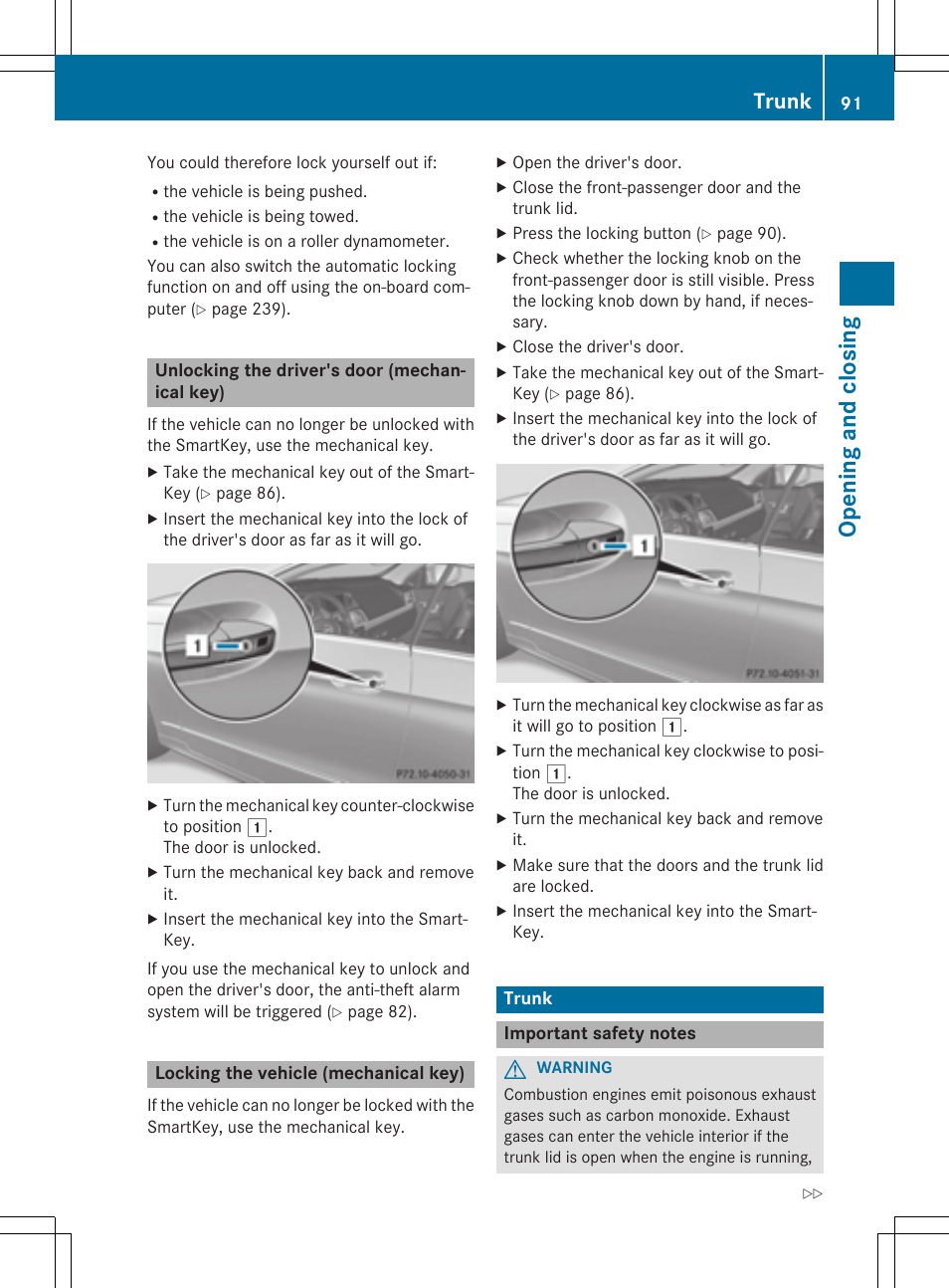 Opening and closing, Trunk | Mercedes-Benz E-Cabriolet 2015 User Manual | Page 93 / 386