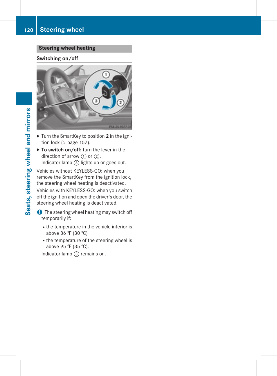 Seats, steering wheel and mirrors, Steering wheel | Mercedes-Benz E-Wagon 2015 User Manual | Page 122 / 426