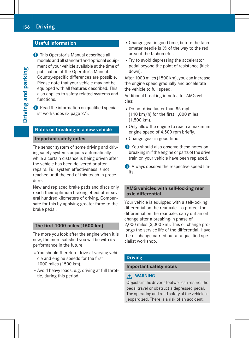 Driv ing and parking, Driving | Mercedes-Benz E-Wagon 2015 User Manual | Page 158 / 426
