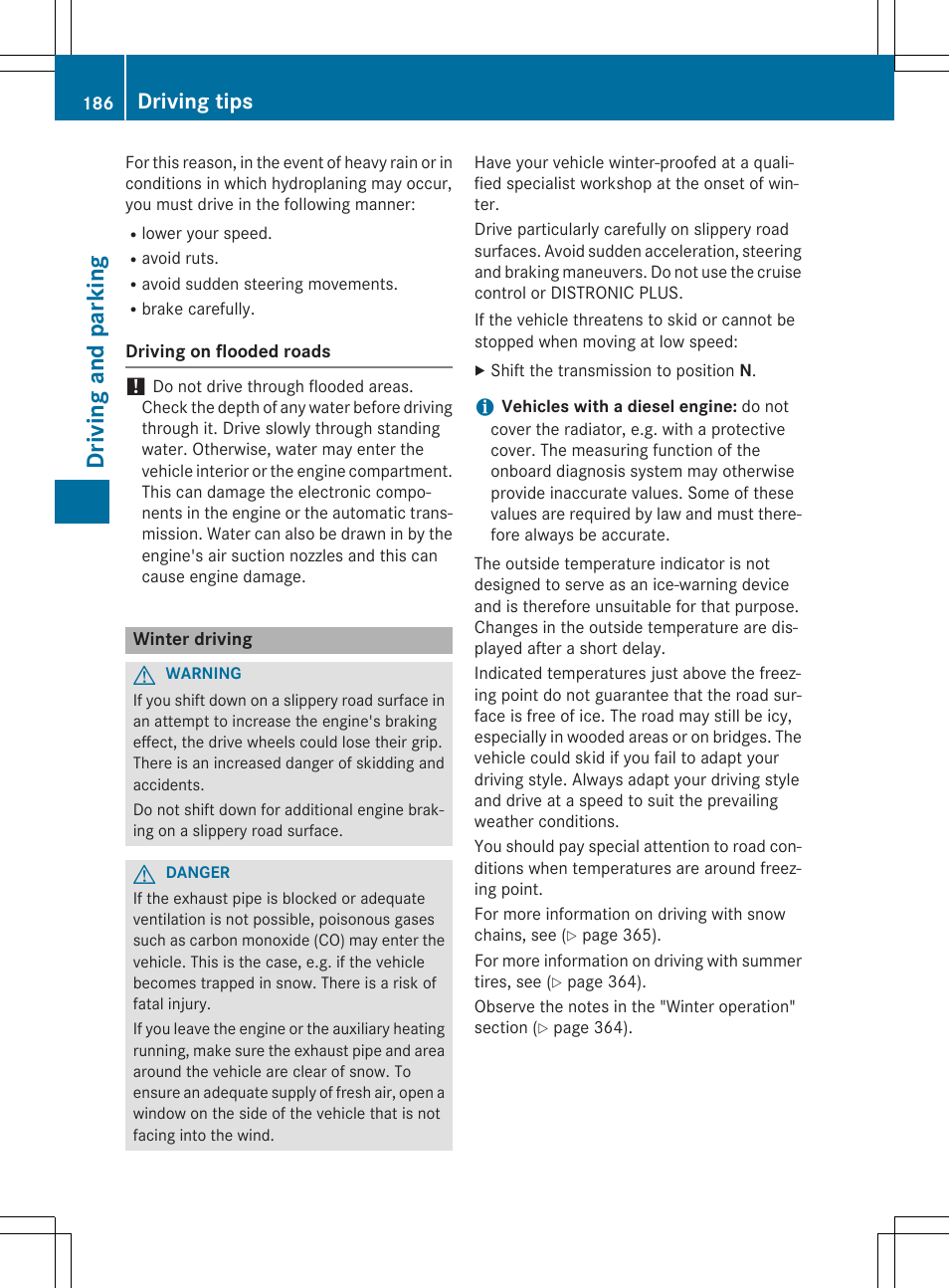 Dri vin g and parking, Driving tips | Mercedes-Benz E-Wagon 2015 User Manual | Page 188 / 426