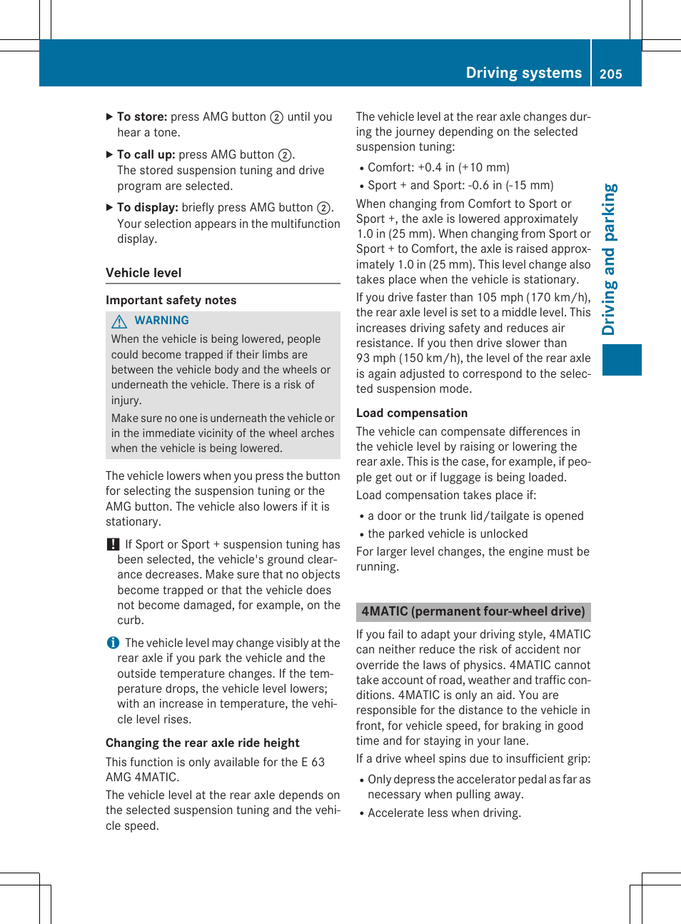 Dr ivi ng an d parki ng, Driving systems | Mercedes-Benz E-Wagon 2015 User Manual | Page 207 / 426