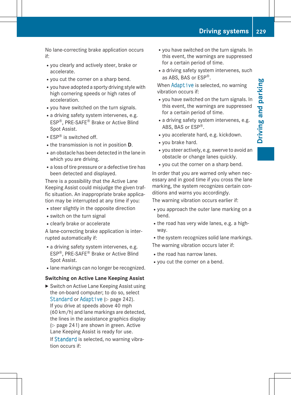 Driving and parking, Driving systems | Mercedes-Benz E-Wagon 2015 User Manual | Page 231 / 426