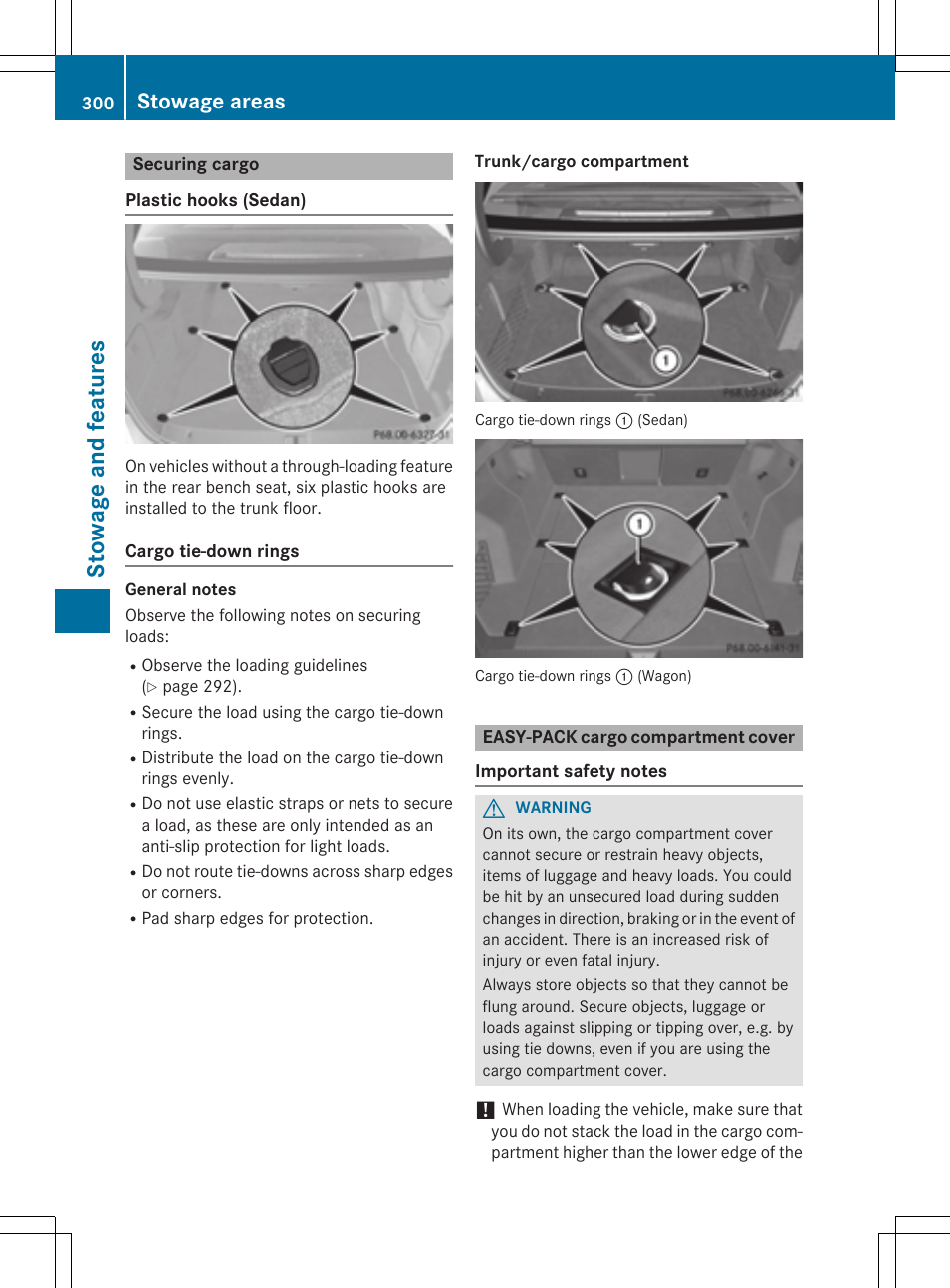 Stowage and features, Stowage areas | Mercedes-Benz E-Wagon 2015 User Manual | Page 302 / 426