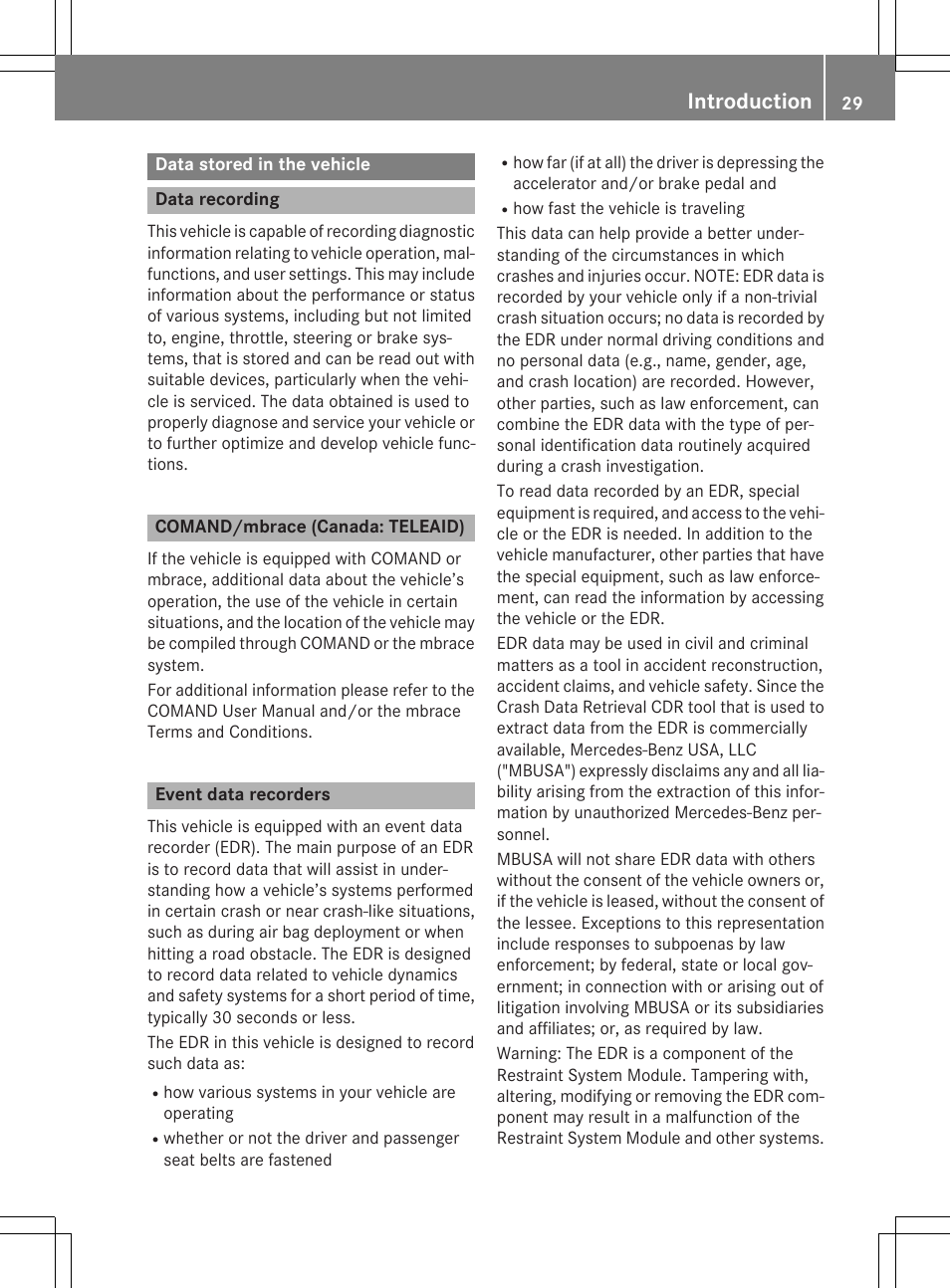 Introduction | Mercedes-Benz E-Wagon 2015 User Manual | Page 31 / 426