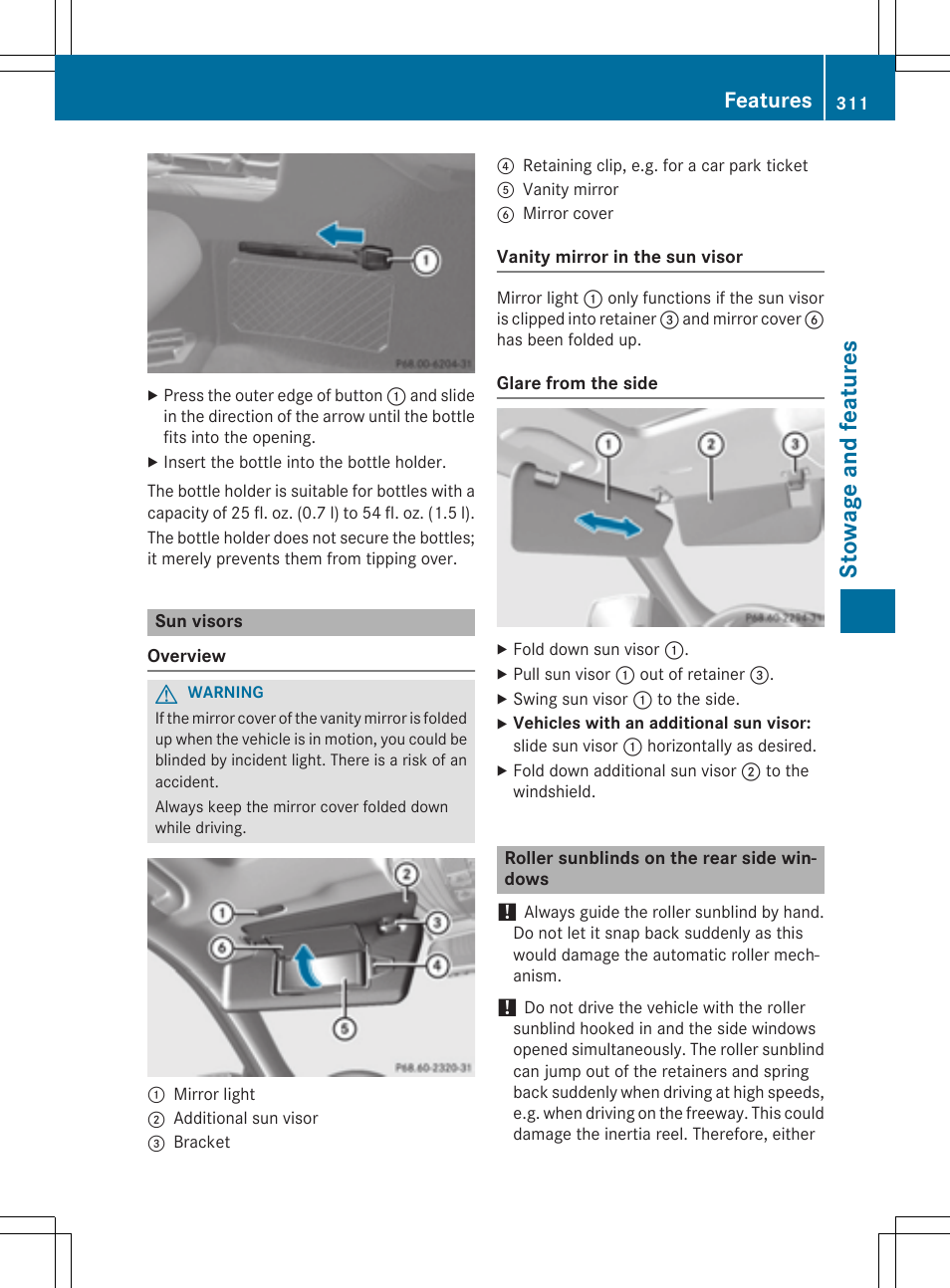 Stowage and features, Features | Mercedes-Benz E-Wagon 2015 User Manual | Page 313 / 426