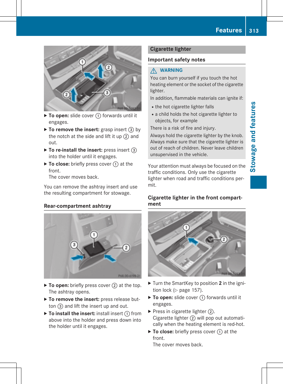 Sto wag e an d fe ature s, Features | Mercedes-Benz E-Wagon 2015 User Manual | Page 315 / 426