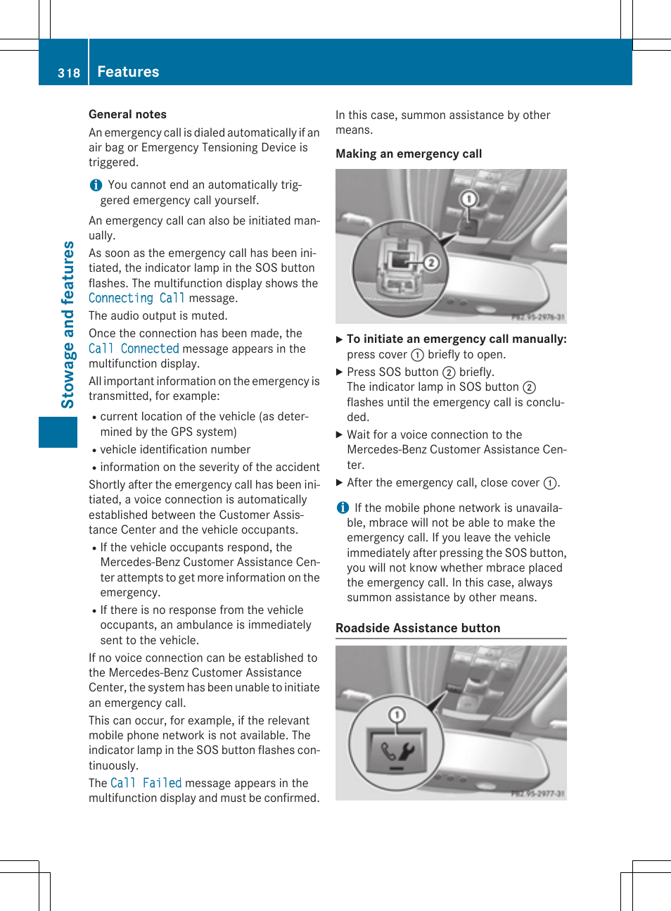 Stowage and features, Features | Mercedes-Benz E-Wagon 2015 User Manual | Page 320 / 426