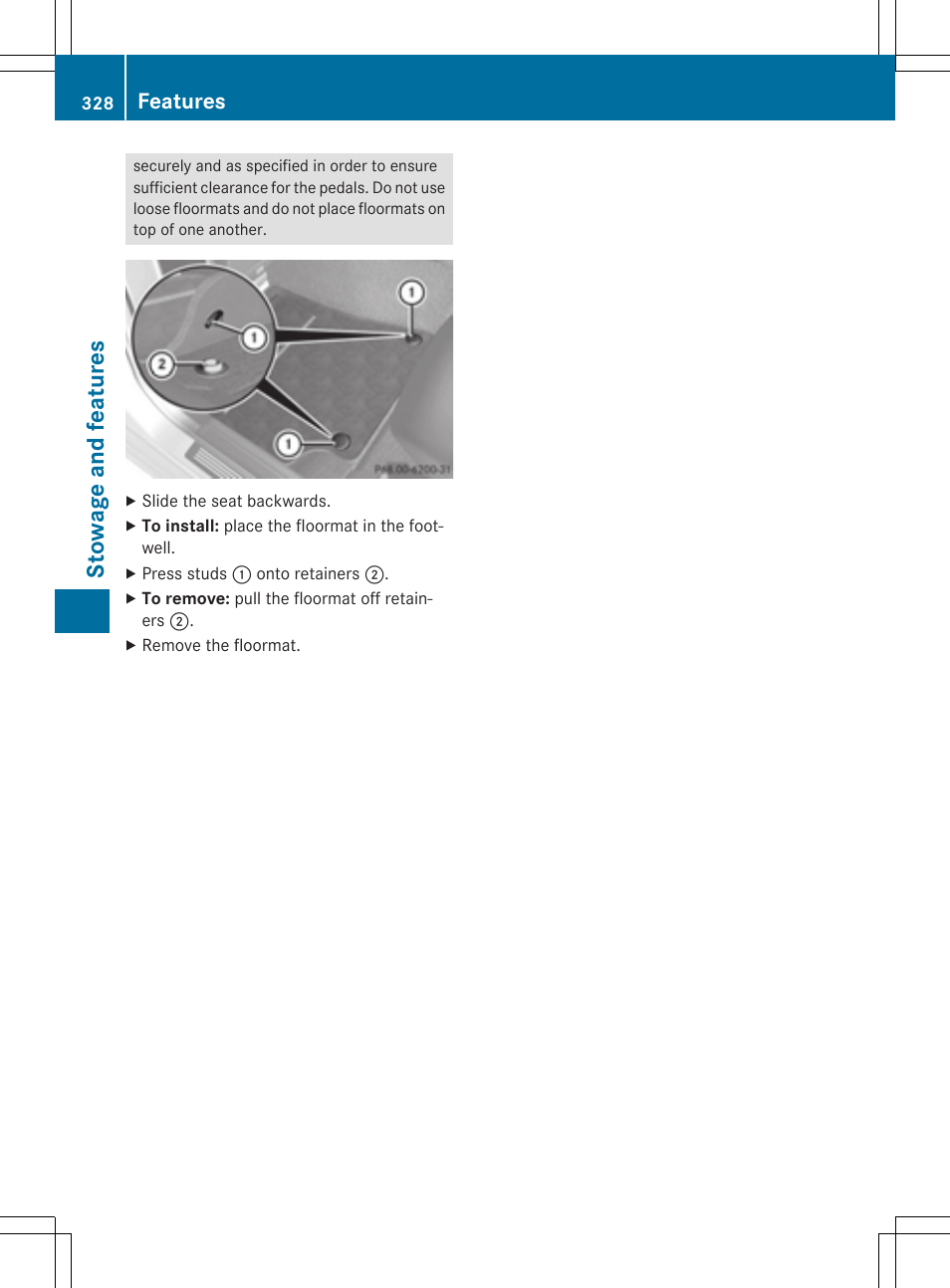 Stowage and features, Features | Mercedes-Benz E-Wagon 2015 User Manual | Page 330 / 426