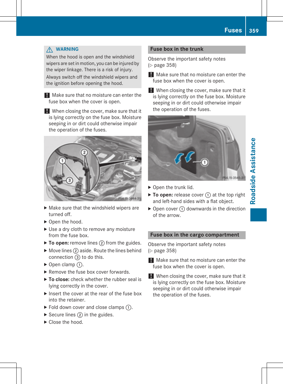 Roadside assistance, Fuses | Mercedes-Benz E-Wagon 2015 User Manual | Page 361 / 426