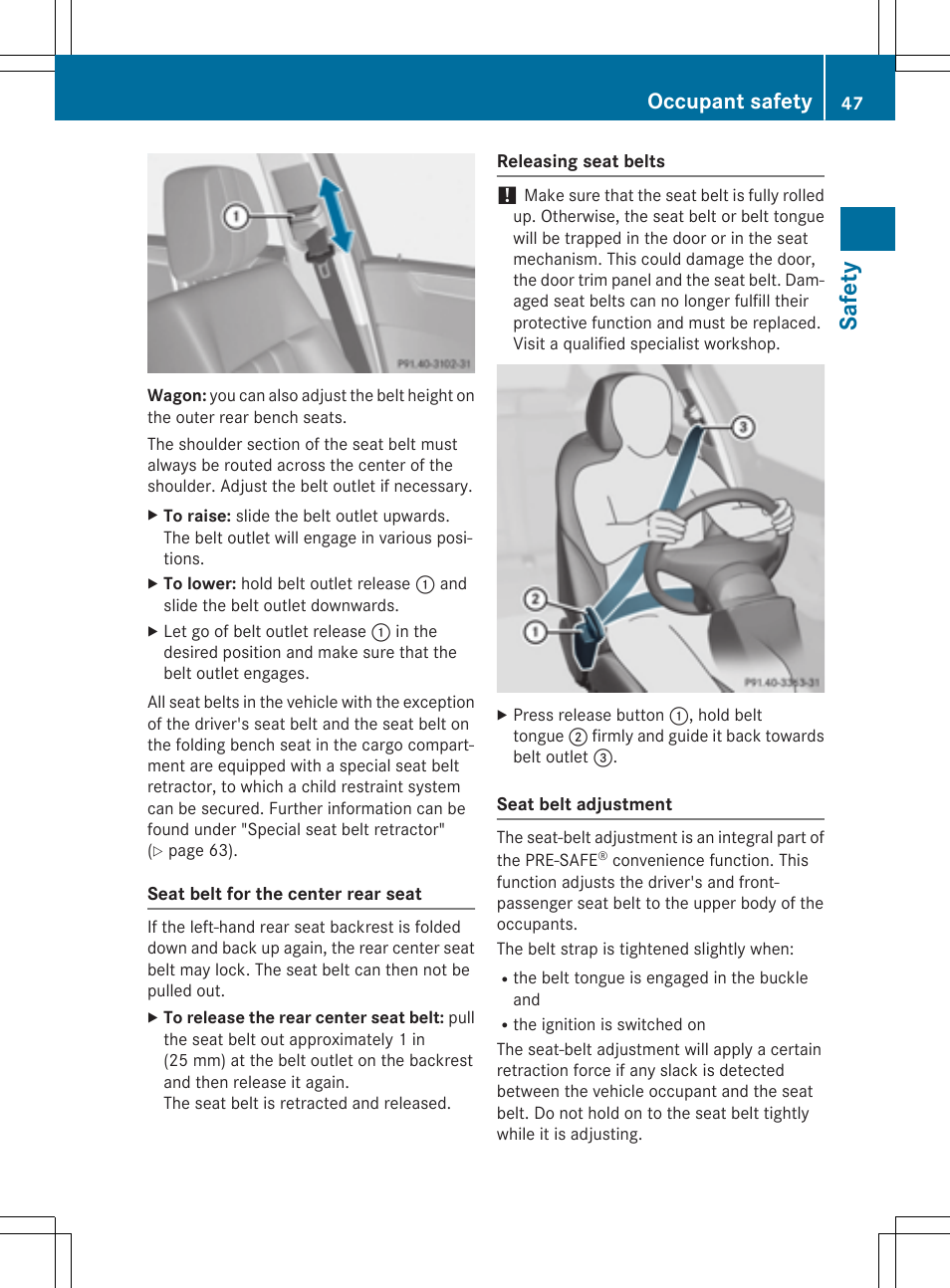 Safety, Occupant safety | Mercedes-Benz E-Wagon 2015 User Manual | Page 49 / 426