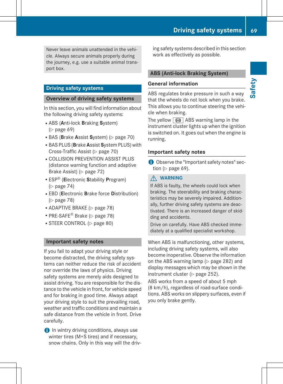 Safety, Driving safety systems | Mercedes-Benz E-Wagon 2015 User Manual | Page 71 / 426