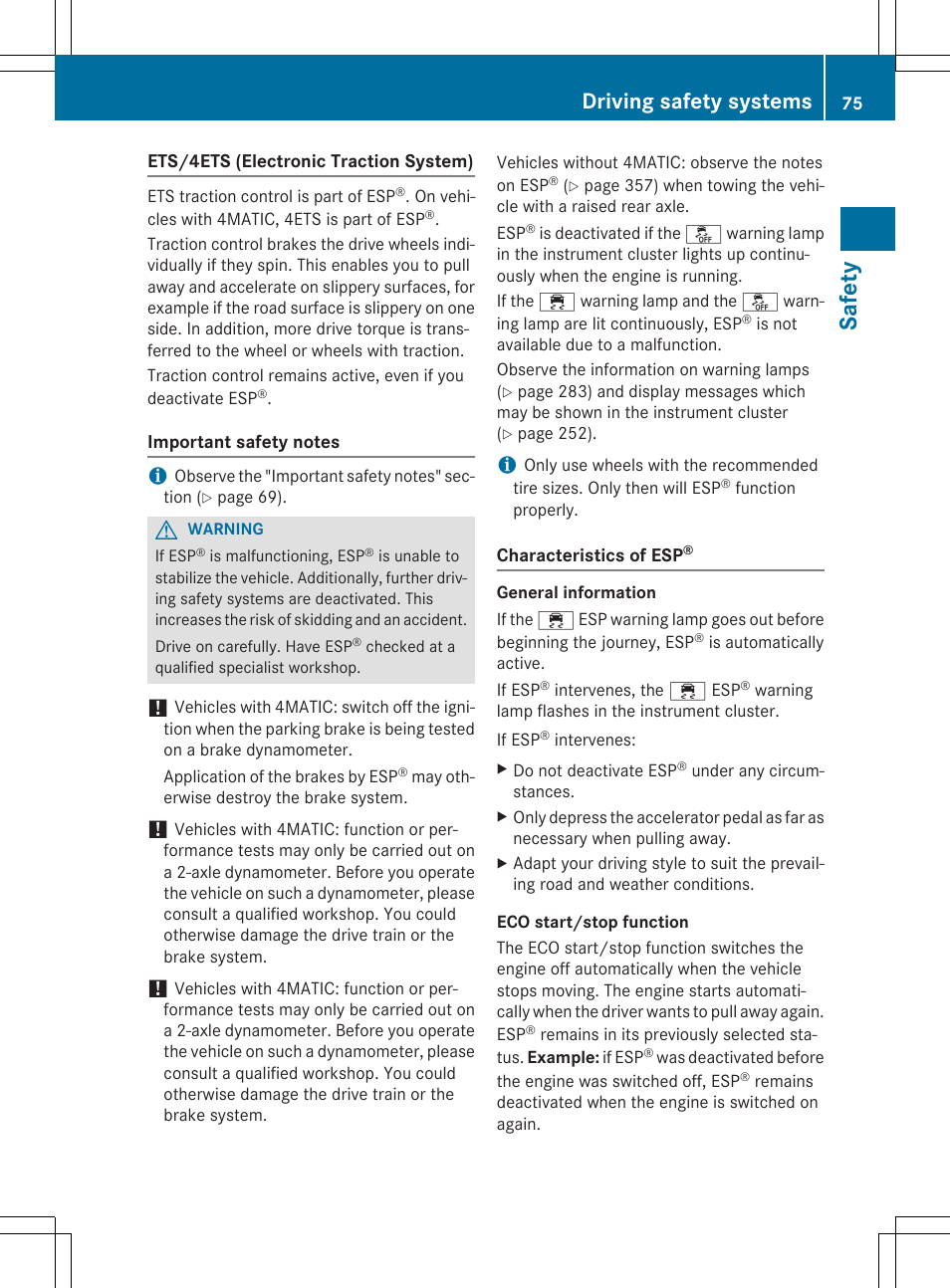 Saf ety, Driving safety systems | Mercedes-Benz E-Wagon 2015 User Manual | Page 77 / 426