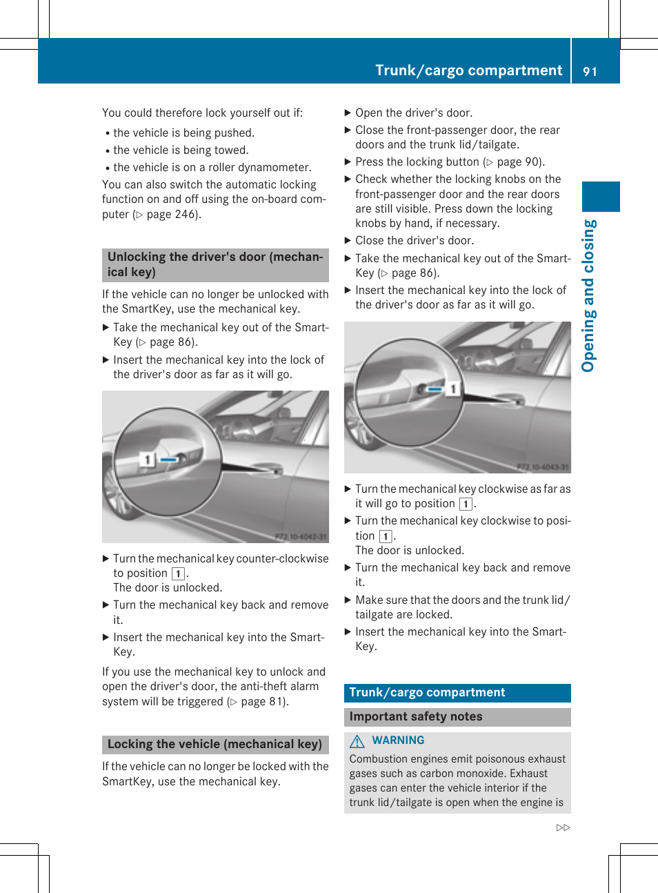 Opening and closing, Trunk/cargo compartment | Mercedes-Benz E-Wagon 2015 User Manual | Page 93 / 426